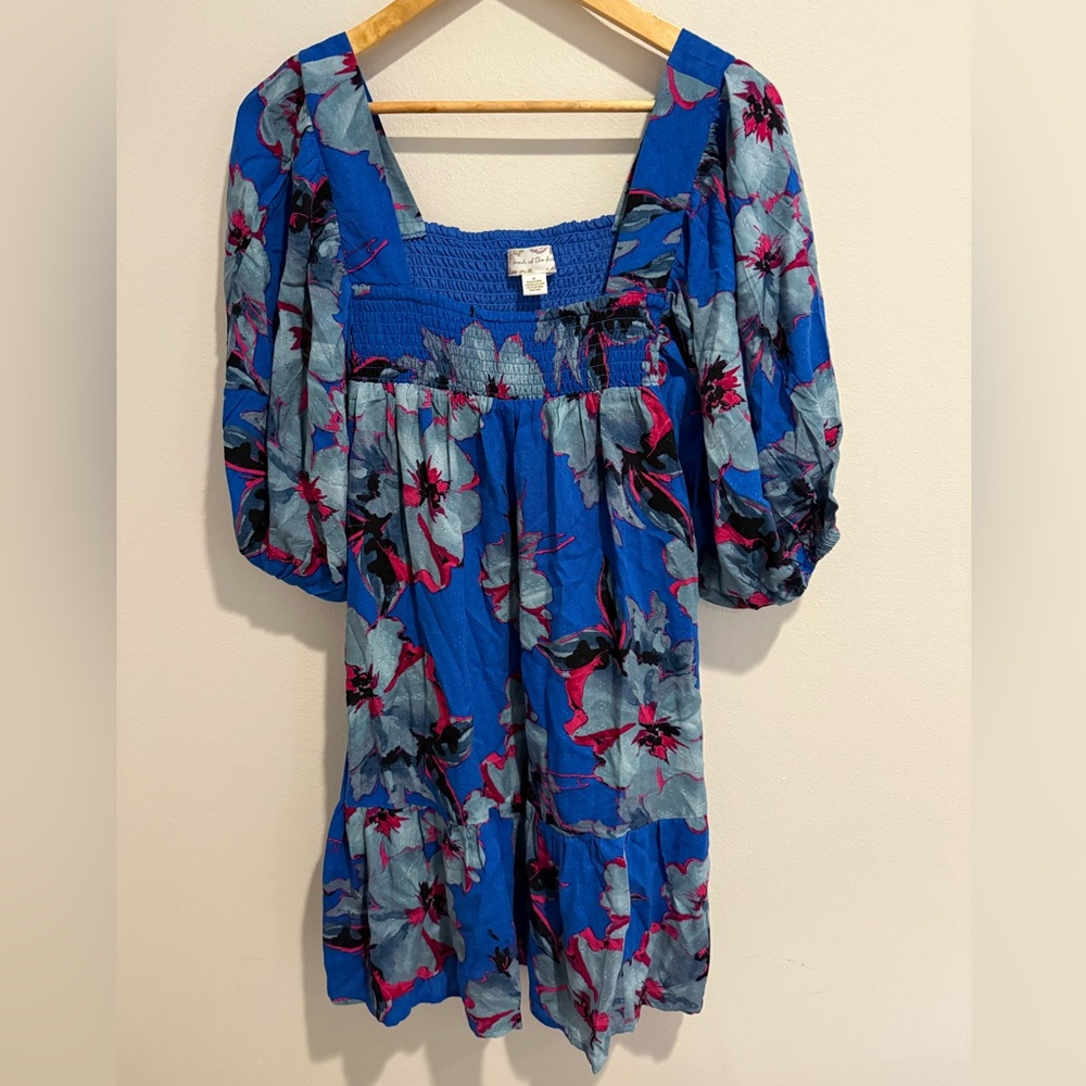 Excellent Band Of The Free Soria Floral Mini Boho Dress Lapis Blue Slate M - Picture 2 of 8